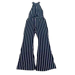 Flynn Skye Black White Striped High Neck Flare Jumpsuit Sz M